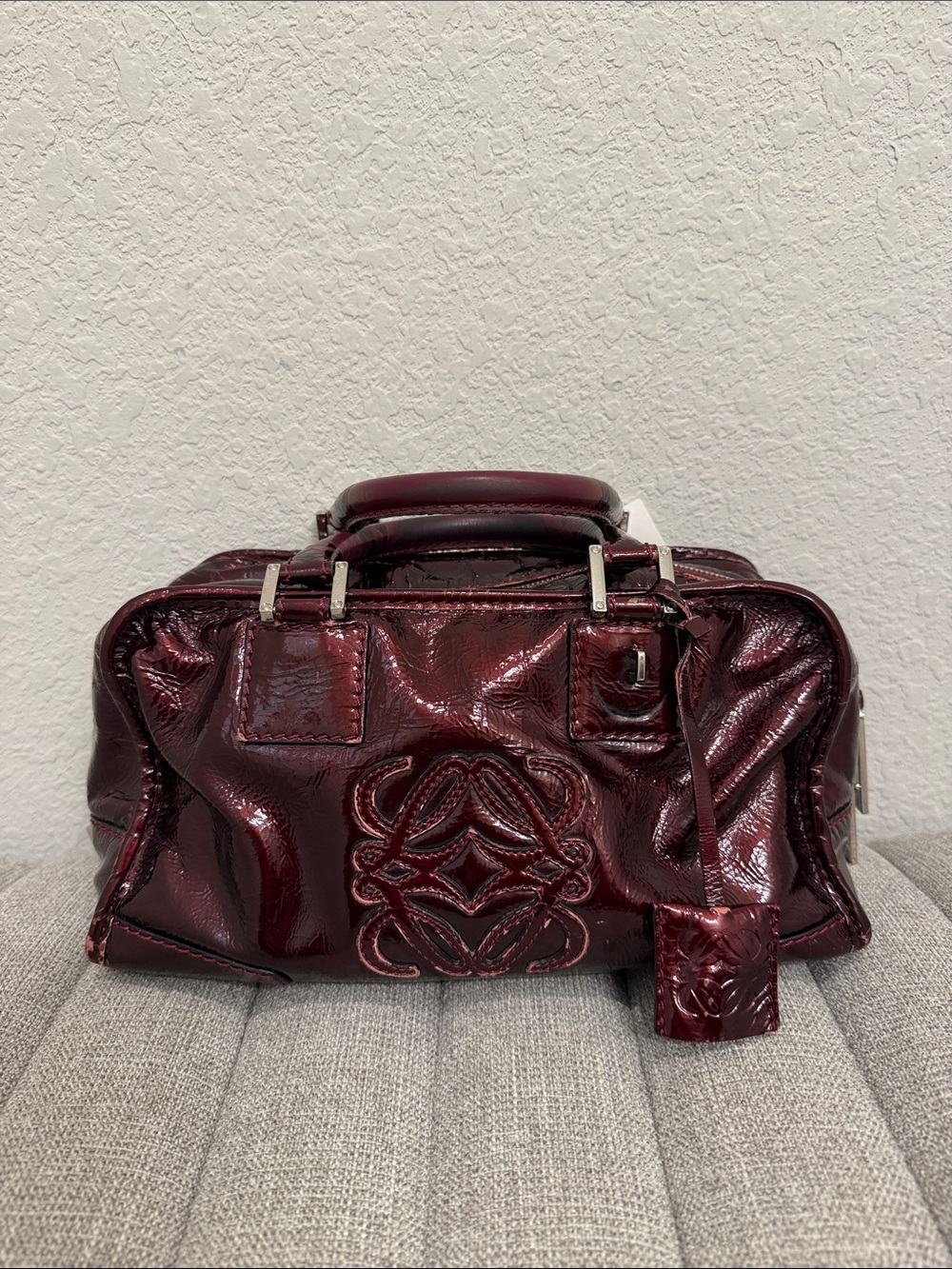 Loewe Women's Burgundy Patent Leather Satchel Bag W/ Lock & Key